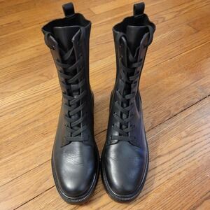 Sam Edelman Lydell Black Leather Knit Lace Up Combat Boots‎ Women's Size 10 NWOB